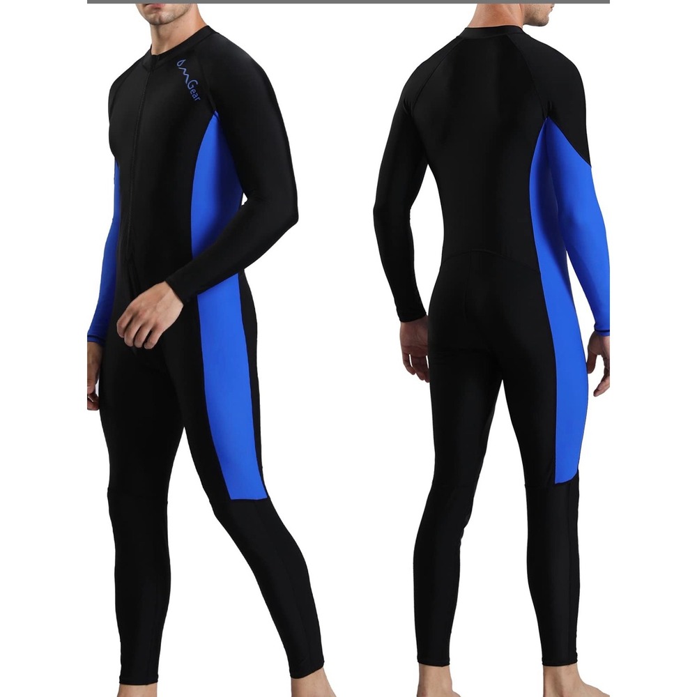 OMGear Full Wetsuit Men Small Black Blue Excellent Front Zip Long Sleeve SLINX